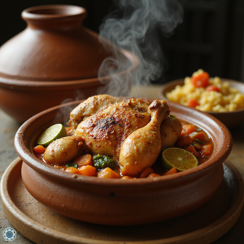 tradycyjny tajine tunezyjski z kurczakiem i warzywami