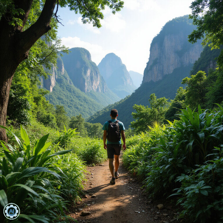 Trekking przez dżunglę pod Chiang Mai z widokiem na góry
