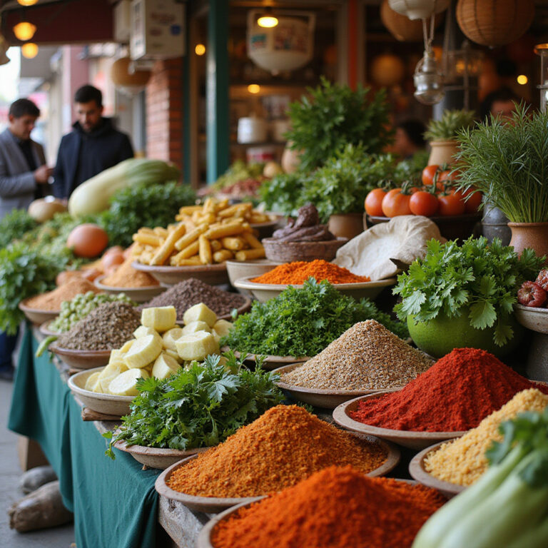 Turecki bazar z warzywami i ziołami w Marmaris, aromatyczne przyprawy