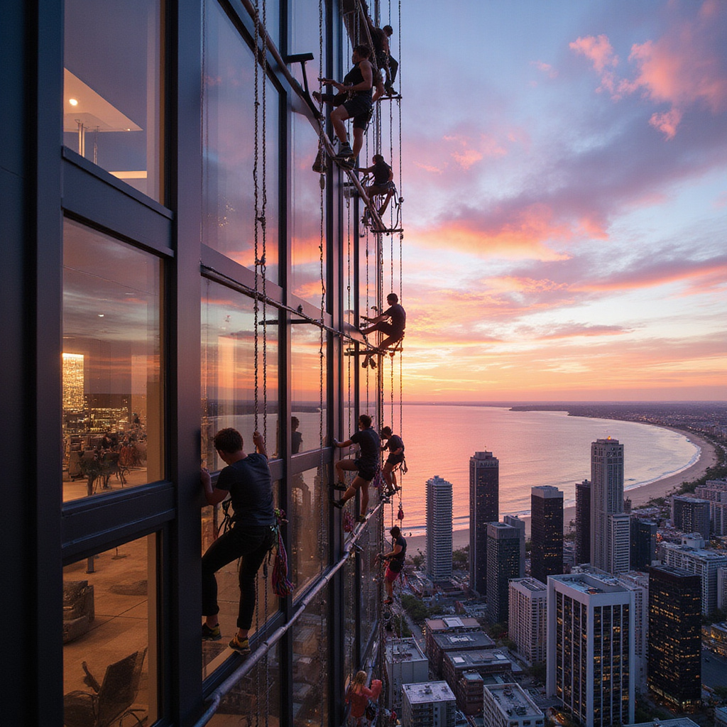 Uczestnicy wspinaczki na Q1 w Gold Coast, widok z zewnętrznej krawędzi