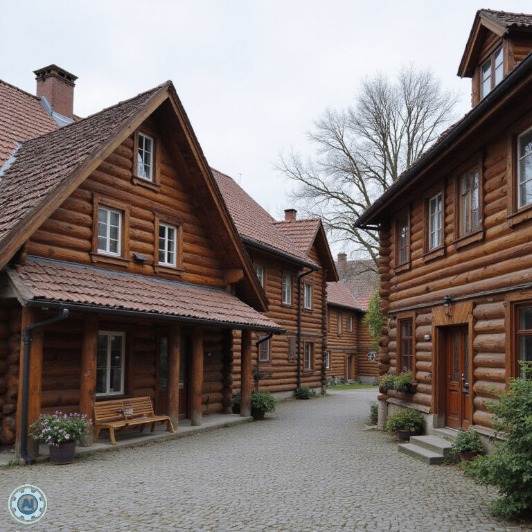 Drewniana architektura Dyneburga – ulica Rīgas z zabytkowymi domami z bali