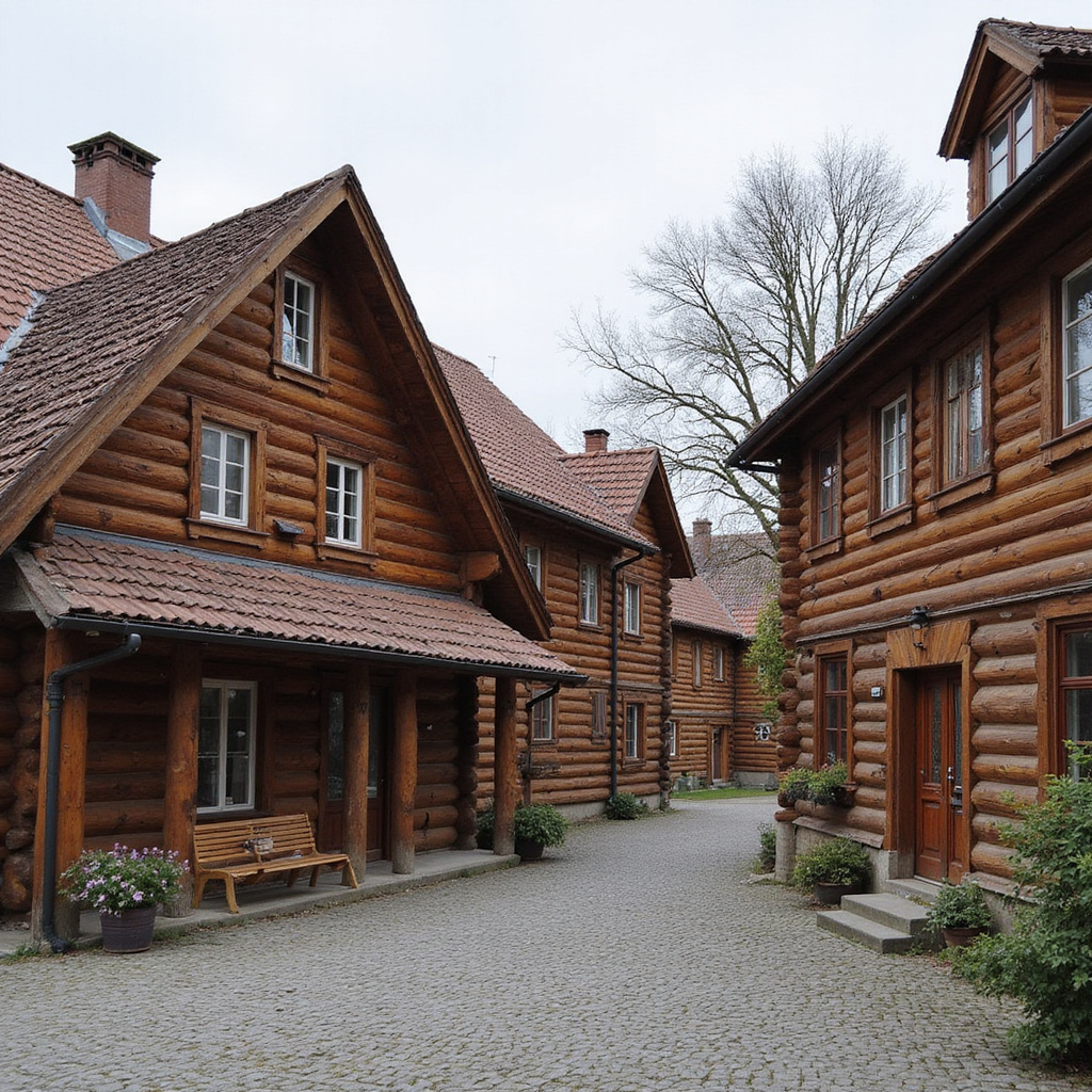 Drewniana architektura Dyneburga - ulica Rīgas z zabytkowymi domami z bali