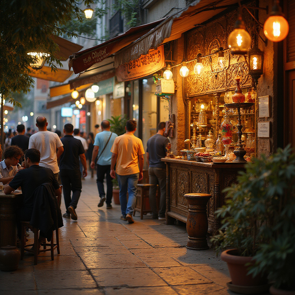 ulica w Kairze z kawiarnią shisha w tle