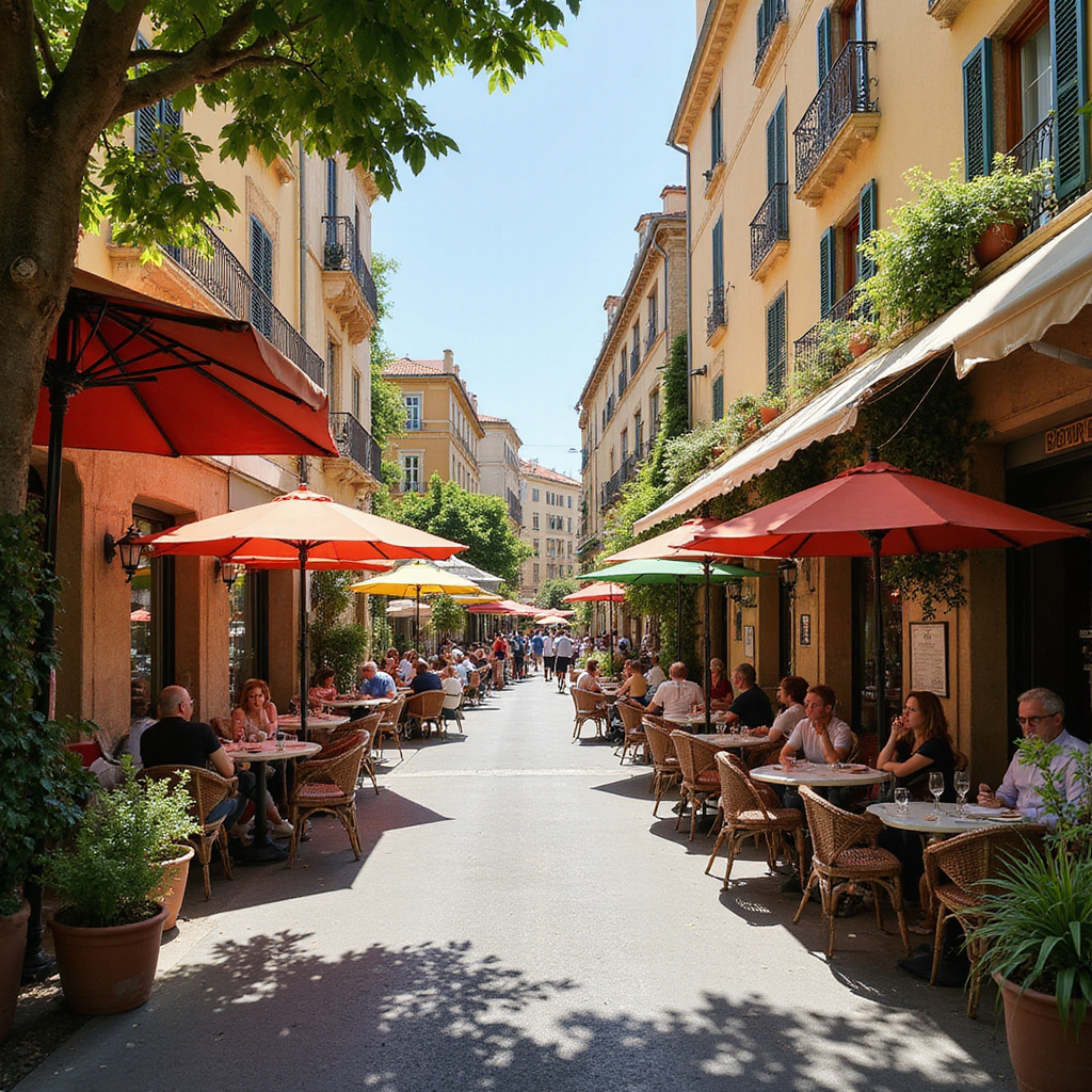 Ulica w Nicei w okolicach Promenady Anglików z kawiarniami