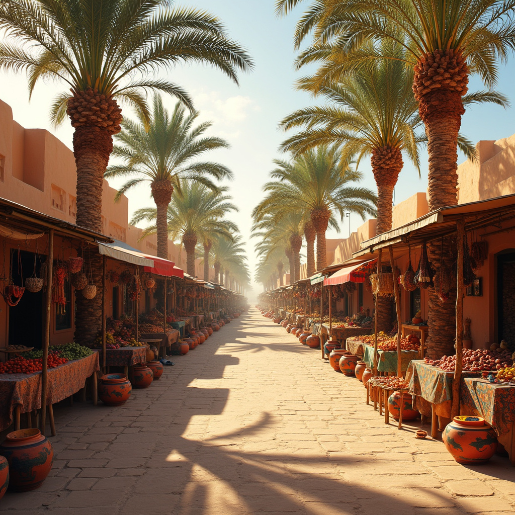 ulica w Siwa Oasis z lokalnymi straganami i palmami