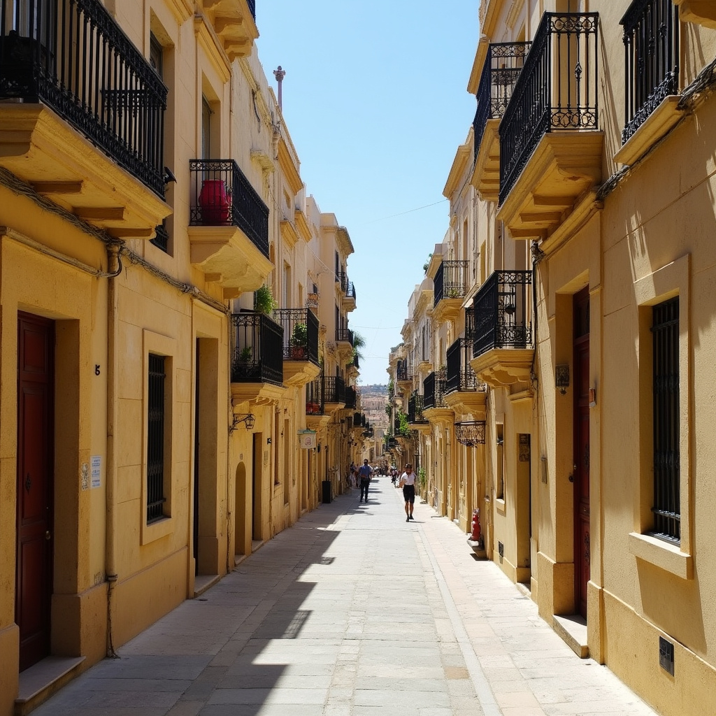 Ulica w Valletcie prowadząca do Grand Harbour, maltańska architektura i kamienice