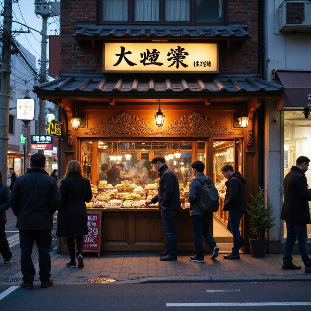 Ulica w Tokio z restauracją serwującą bento
