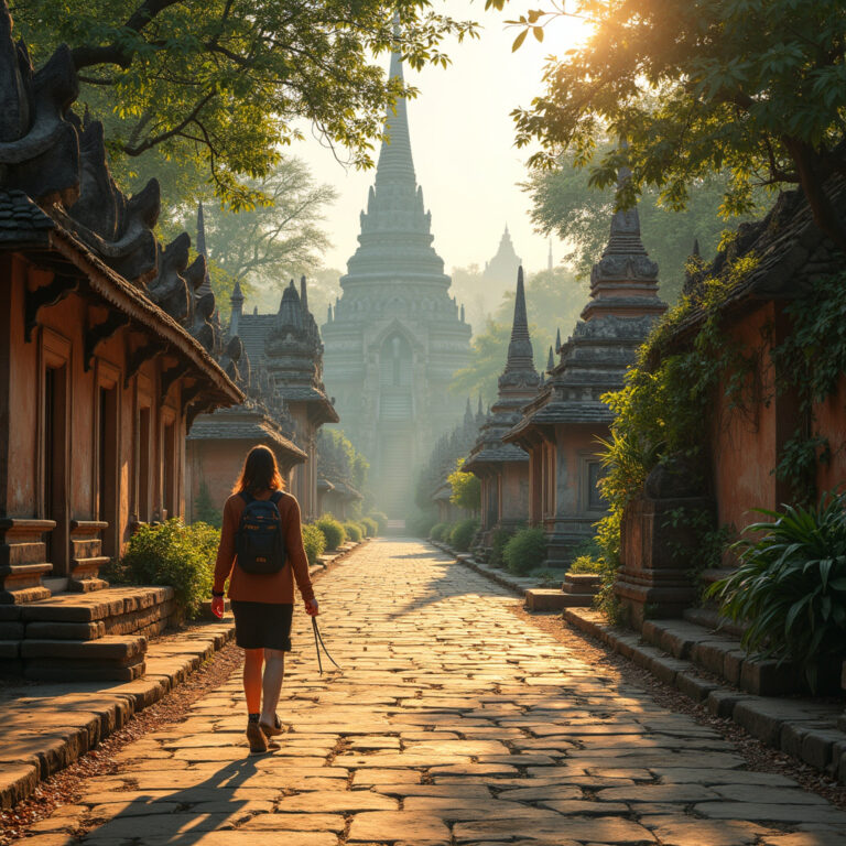 Zwiedzanie Ayutthaya na własną rękę – uliczka z widokiem na starożytne ruiny