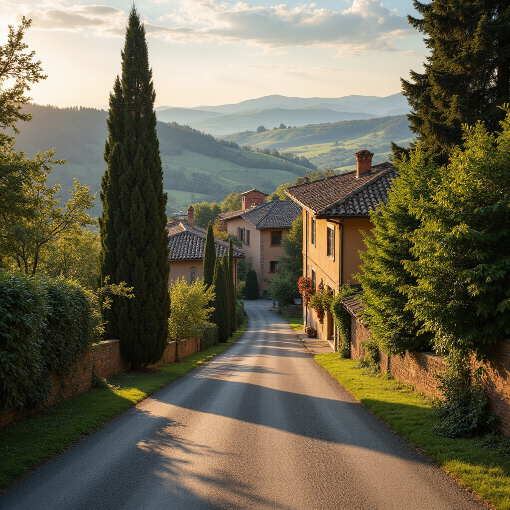 Ulica w Fiesole z widokiem na toskańskie wzgórza
