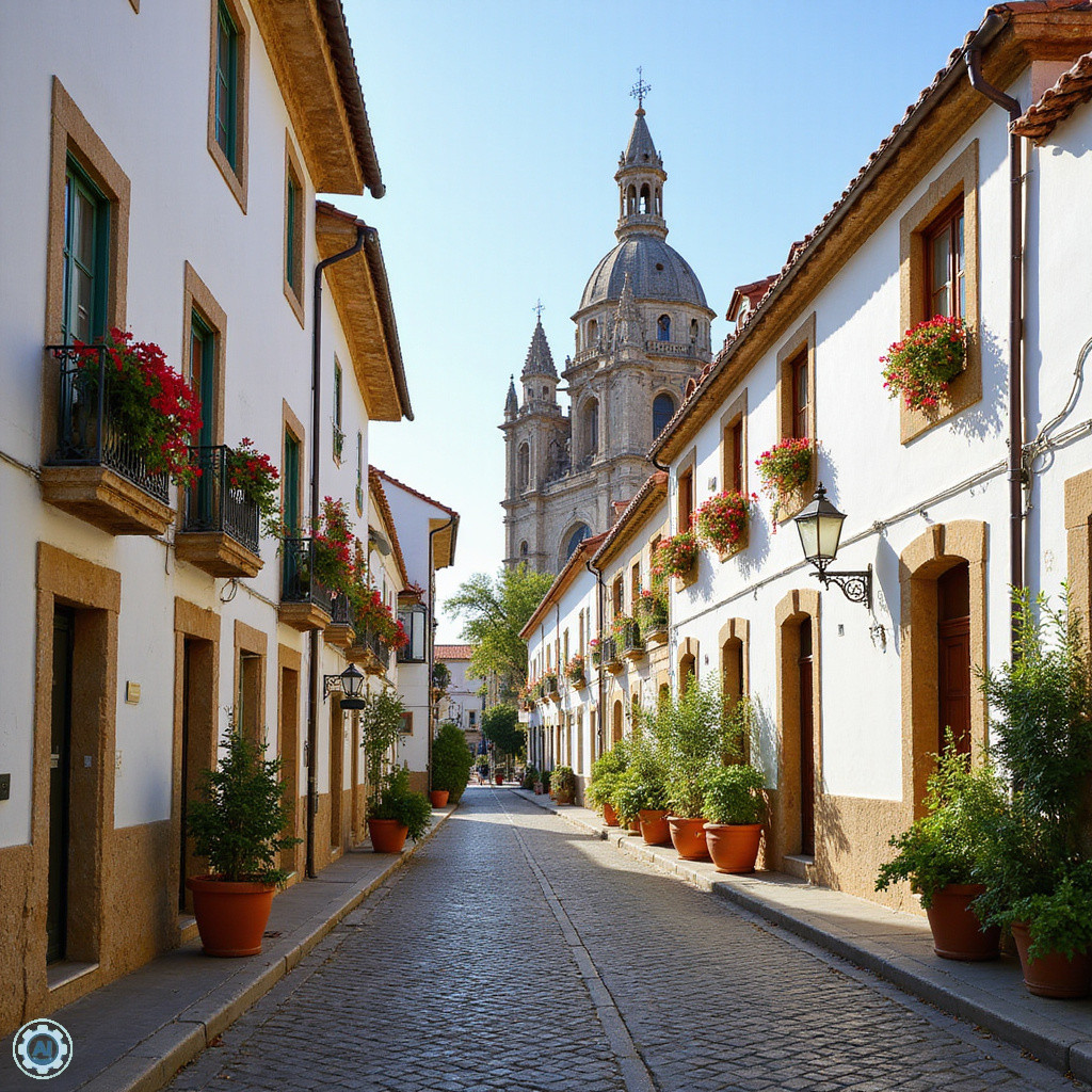 Uliczka w Kadyksie z widokiem na katedrę, typowa andaluzyjska architektura