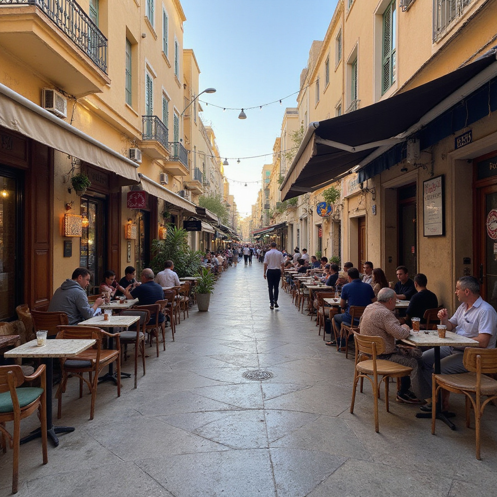 Ulica w Sousse z kawiarniami serwującymi herbatę miętową