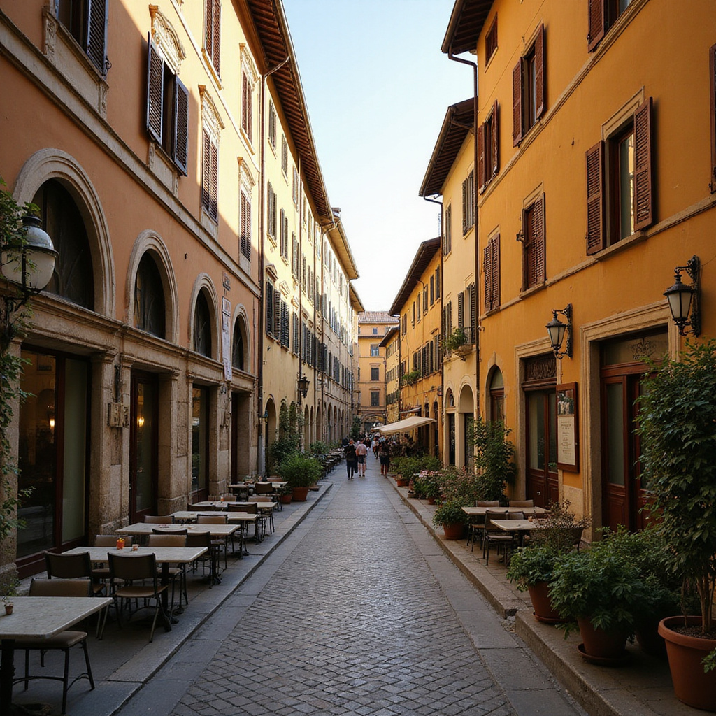 Uliczka w Florencji z widokiem na zabytkowe budynki i kawiarnie