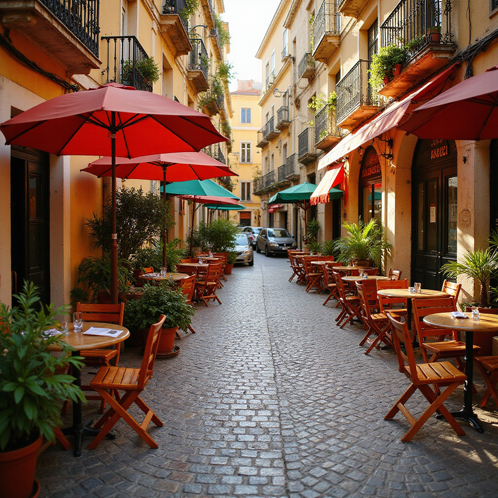 Uliczka w Kadyksie pełna lokalnych restauracji z wegetariańskimi tapas