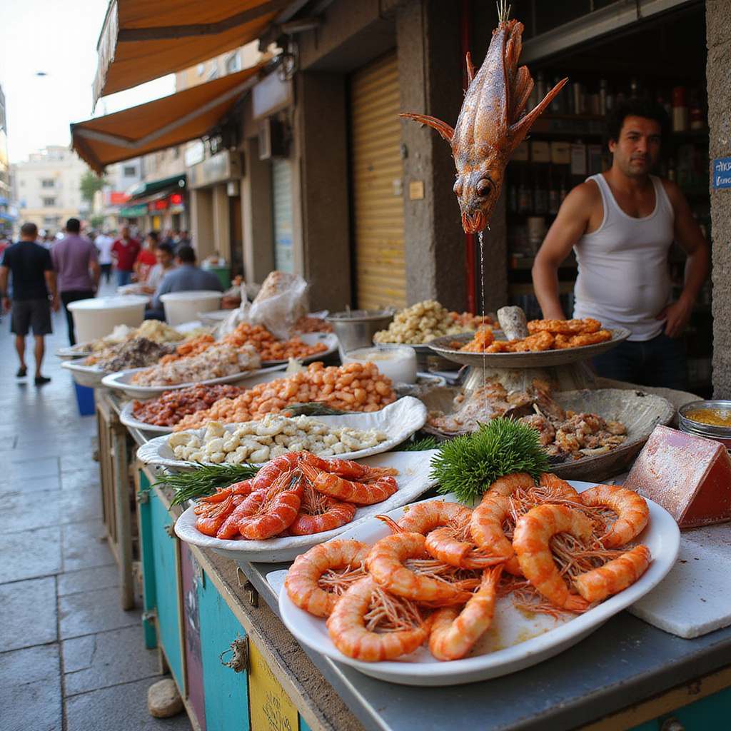 Uliczne stragany z owocami morza w Monastyrze, gdzie zjeść świeże ryby i owoce morza