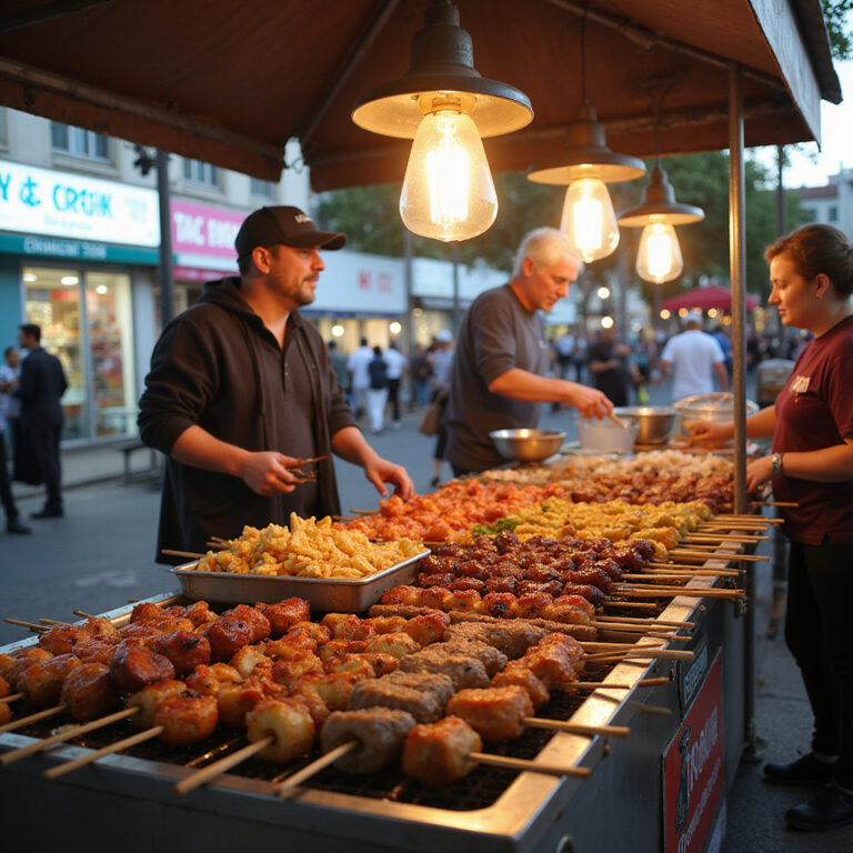 Uliczny stragan z souvlaki w Famaguście, aromatyczne danie, tradycyjne jedzenie