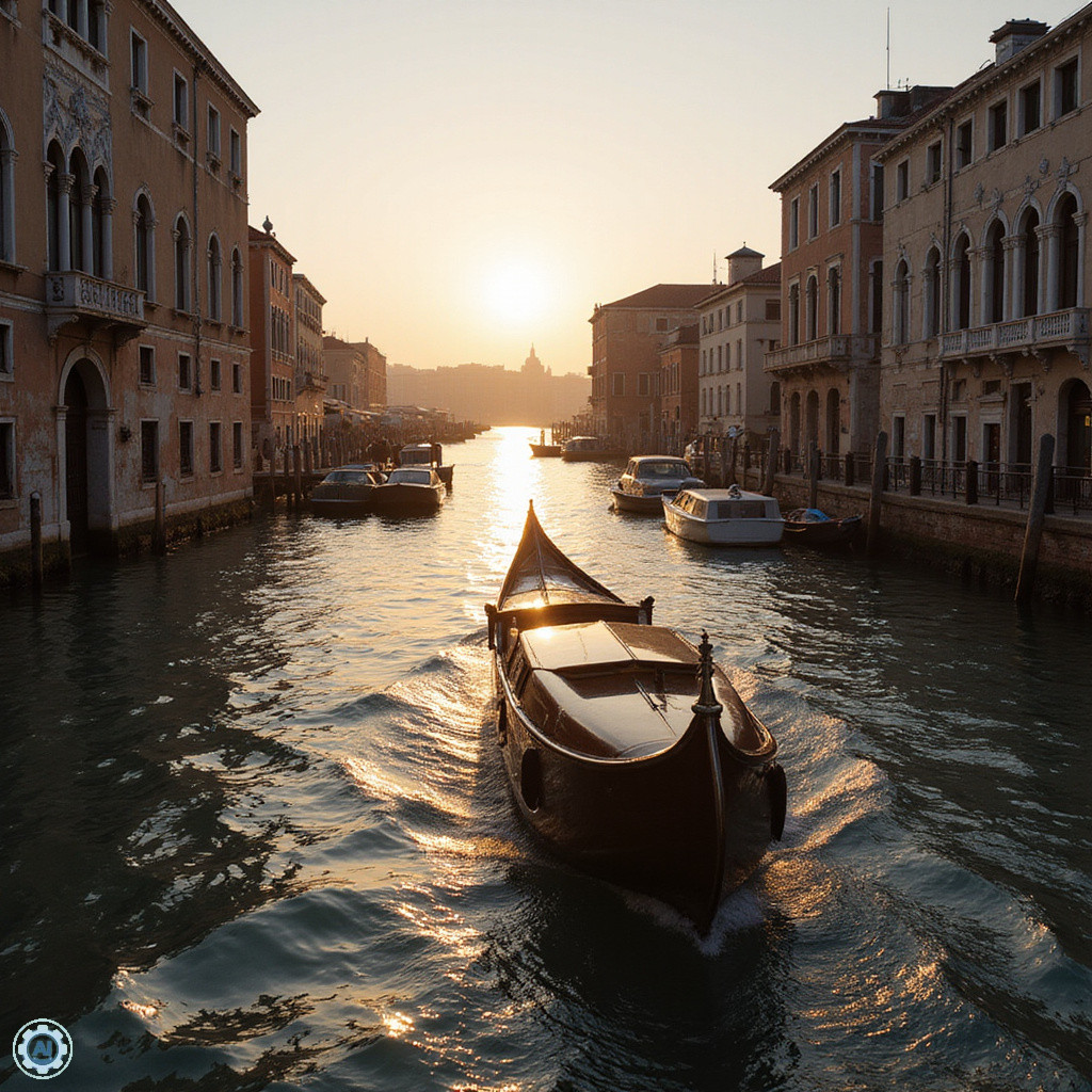 vaporetto płynące przez Canal Grande w Wenecji, wodny transport, zabytkowe budynki