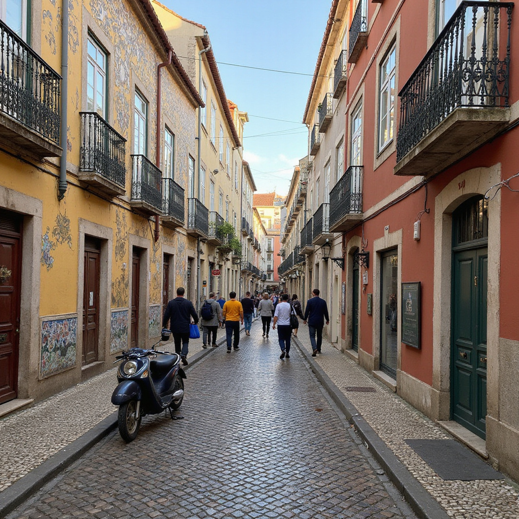 Wąskie uliczki Alfamy w Lizbonie z kolorowymi azulejos - klimatyczne dzielnice Lizbony