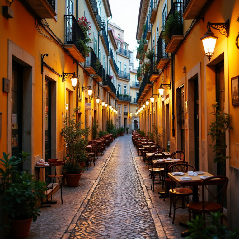 Wąskie uliczki Alfamy z lokalnymi knajpkami serwującymi tradycyjne portugalskie dania