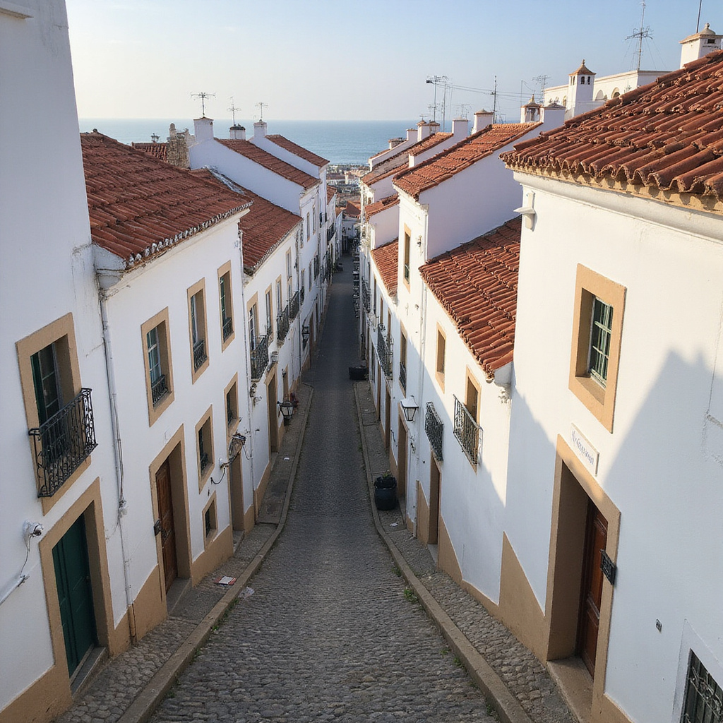 Wąskie uliczki Kadyksu z białymi domami i czerwonymi dachówkami, gdzie czuć ducha fenickich kupców