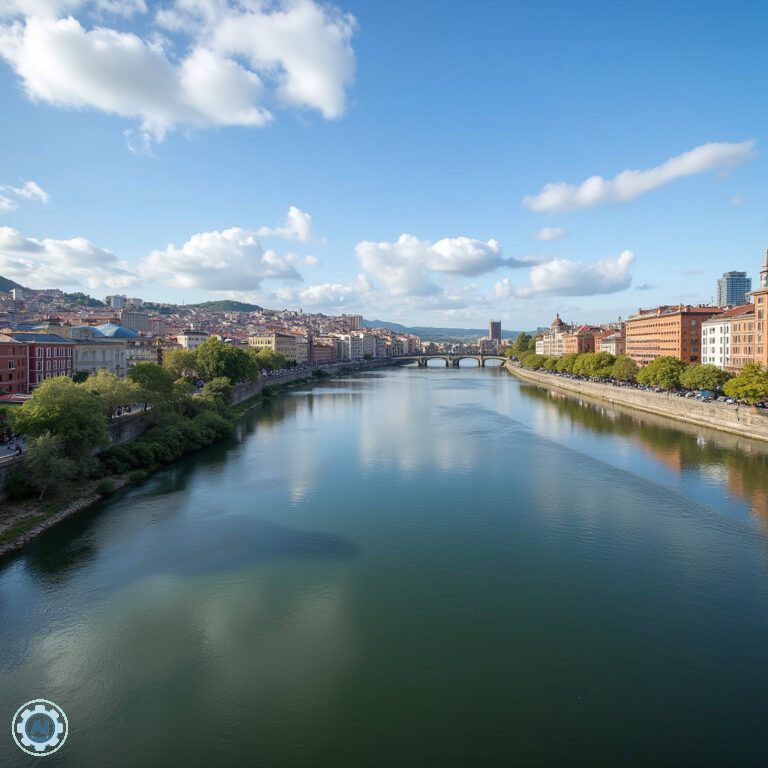Panorama Bilbao z rzeką Nervion i Muzeum Guggenheima w tle