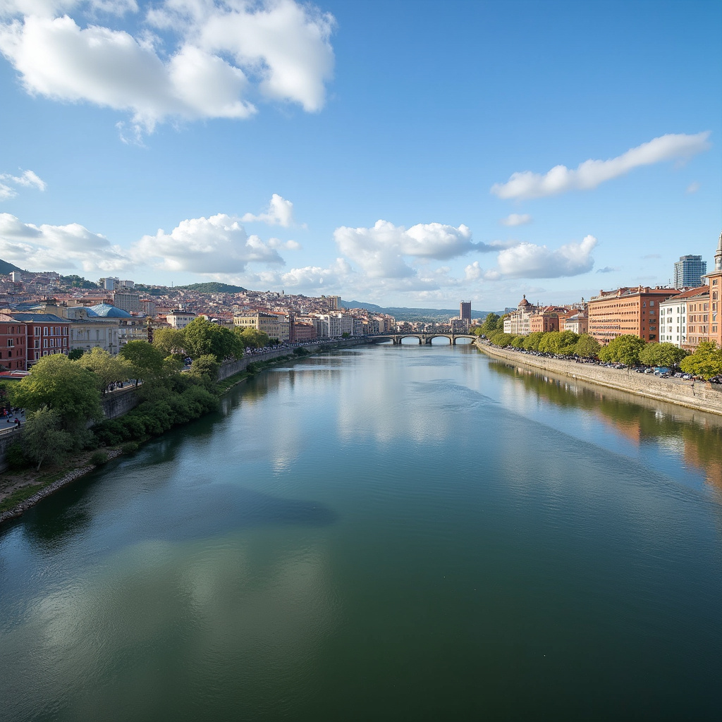 Panorama Bilbao z rzeką Nervion i Muzeum Guggenheima w tle