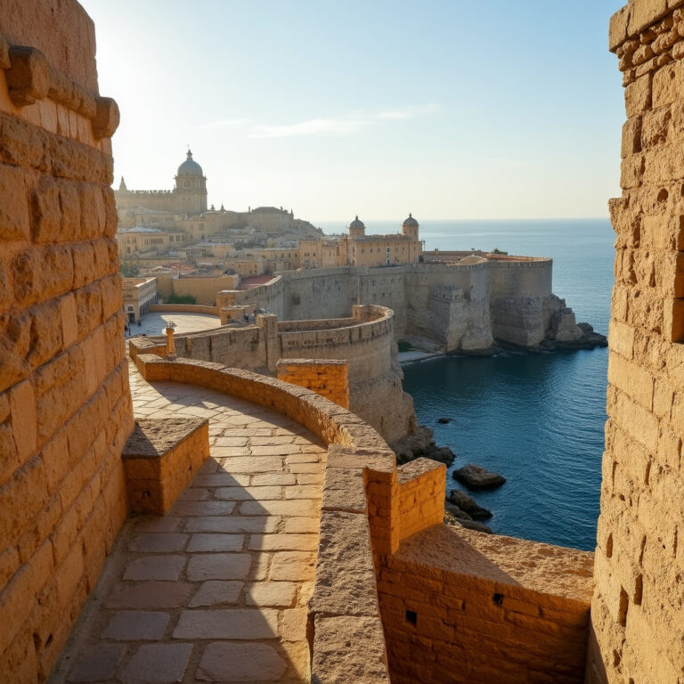 widok na fortyfikacje Vittoriosy z murów obronnych