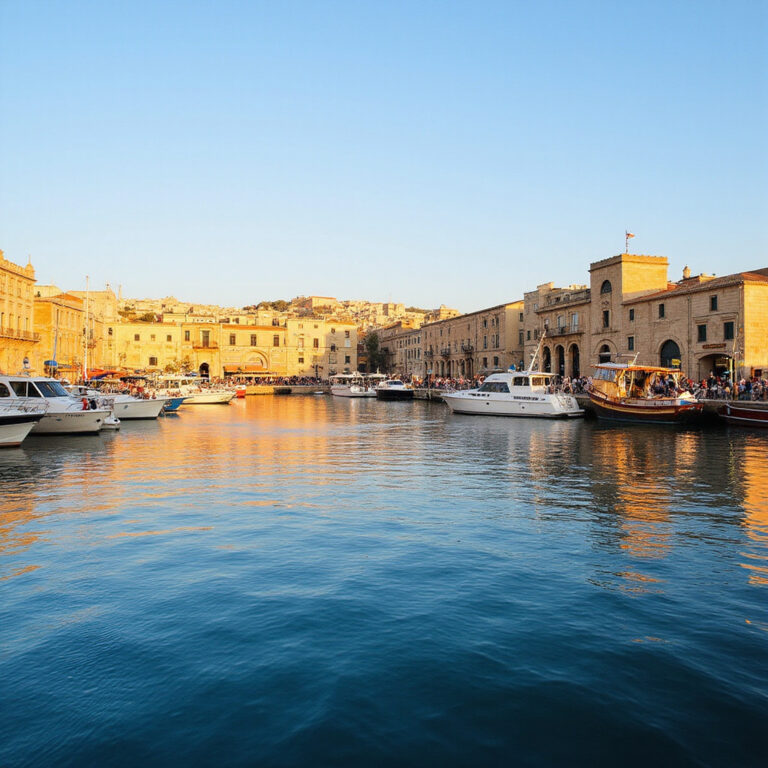 Widok na Grand Harbour w Malcie z perspektywy wody, historyczne budynki i łodzie