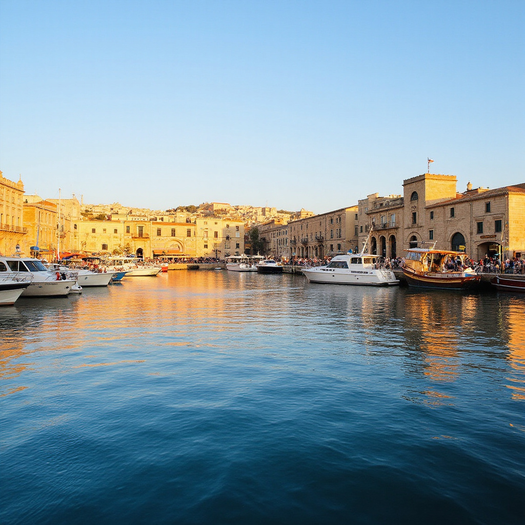 Widok na Grand Harbour w Malcie z perspektywy wody, historyczne budynki i łodzie