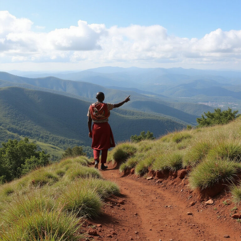 Widok na Ngong Hills z przewodnikiem Masajem podczas trekkingu