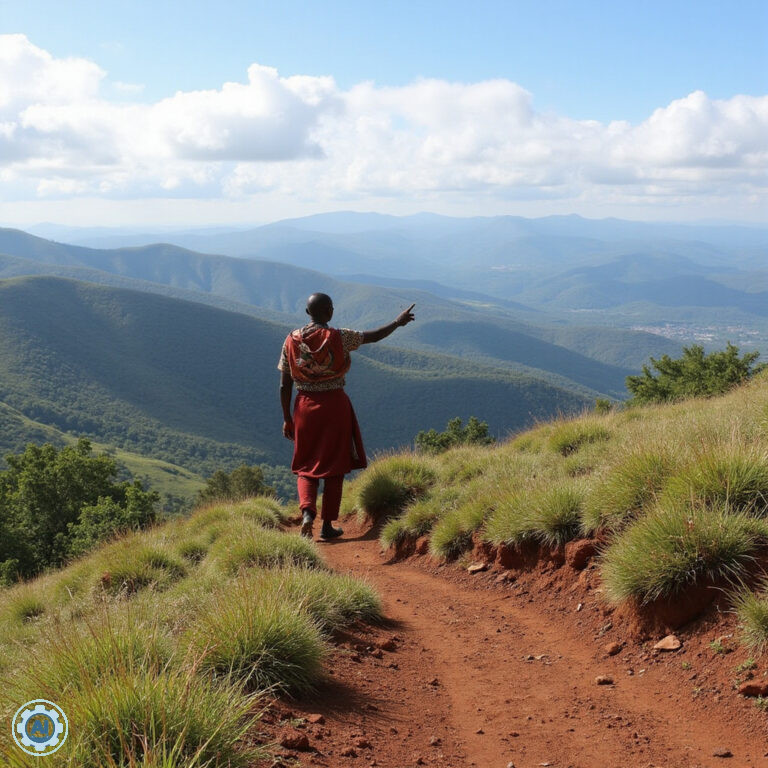Widok na Ngong Hills z przewodnikiem Masajem podczas trekkingu
