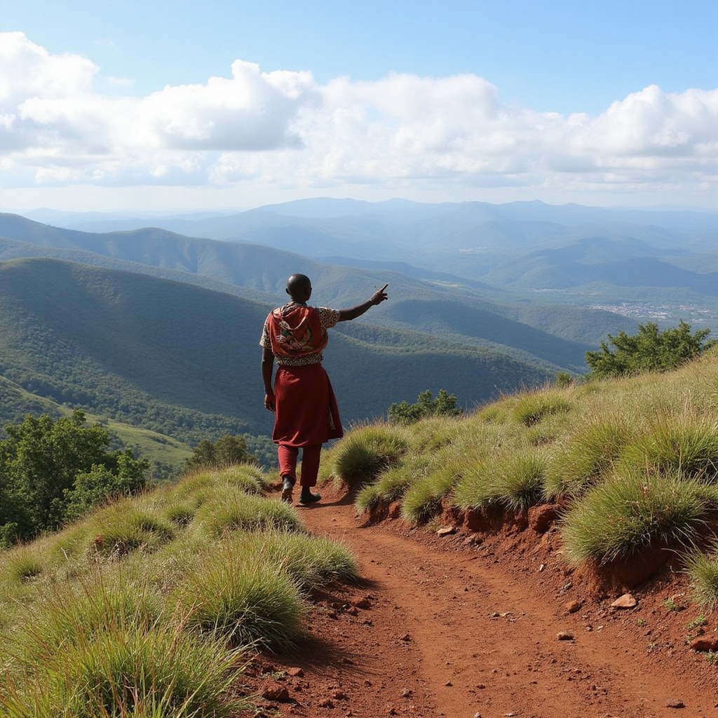 Widok na Ngong Hills z przewodnikiem Masajem podczas trekkingu