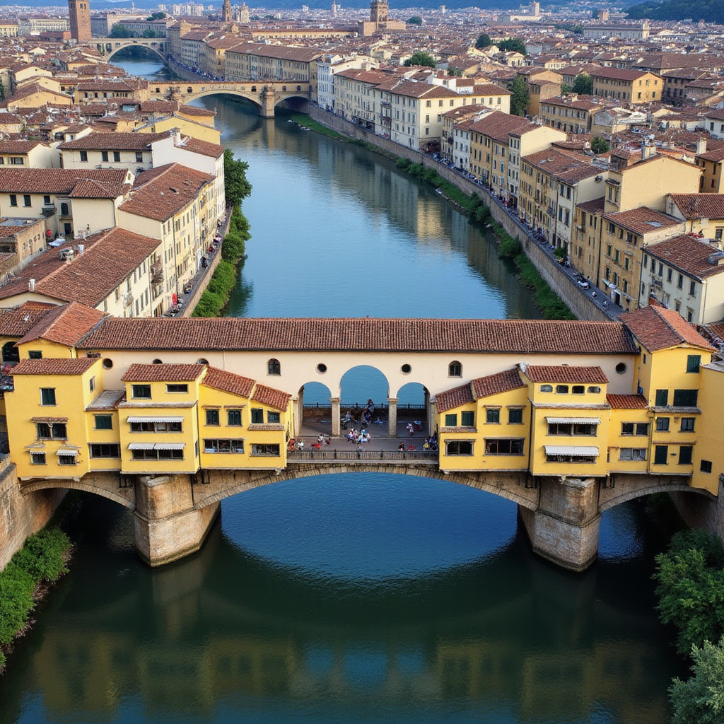 Most Ponte Vecchio nad rzeką Arno we Florencji, historyczna architektura