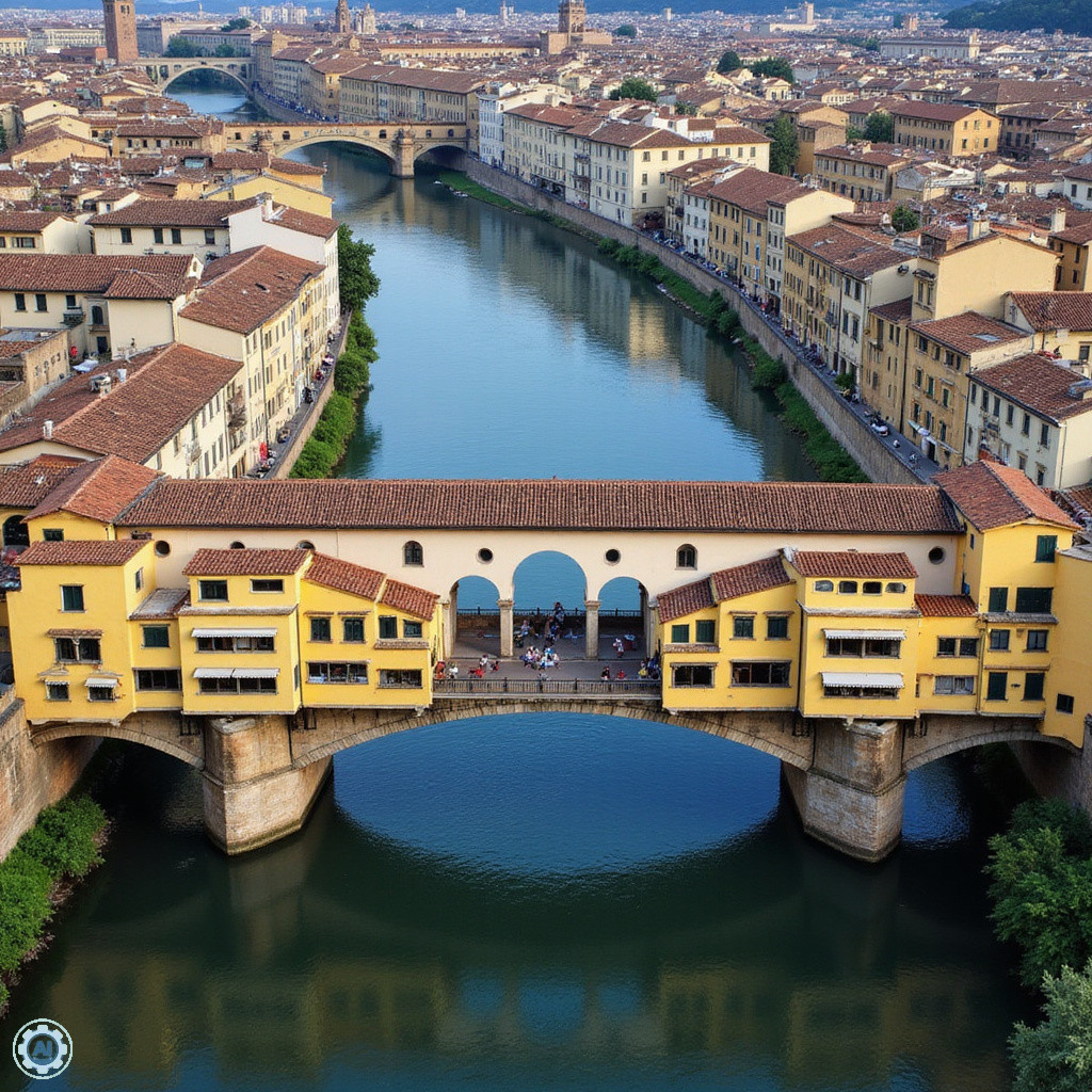 Most Ponte Vecchio nad rzeką Arno we Florencji, historyczna architektura