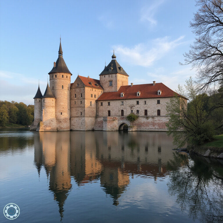 Zamek Czeski Krumlov widziany z rzeki Wełtawy, średniowieczna architektura
