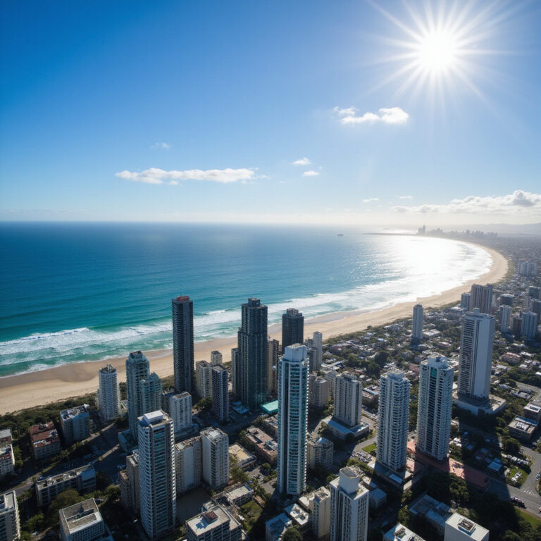 Widok z SkyPoint Climb na Gold Coast – panorama miasta i plaż