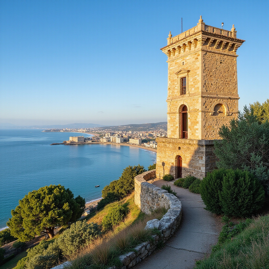 Widok na zatokę Kadyksu z wieżą widokową, miejsce dawnych fenickich portów handlowych