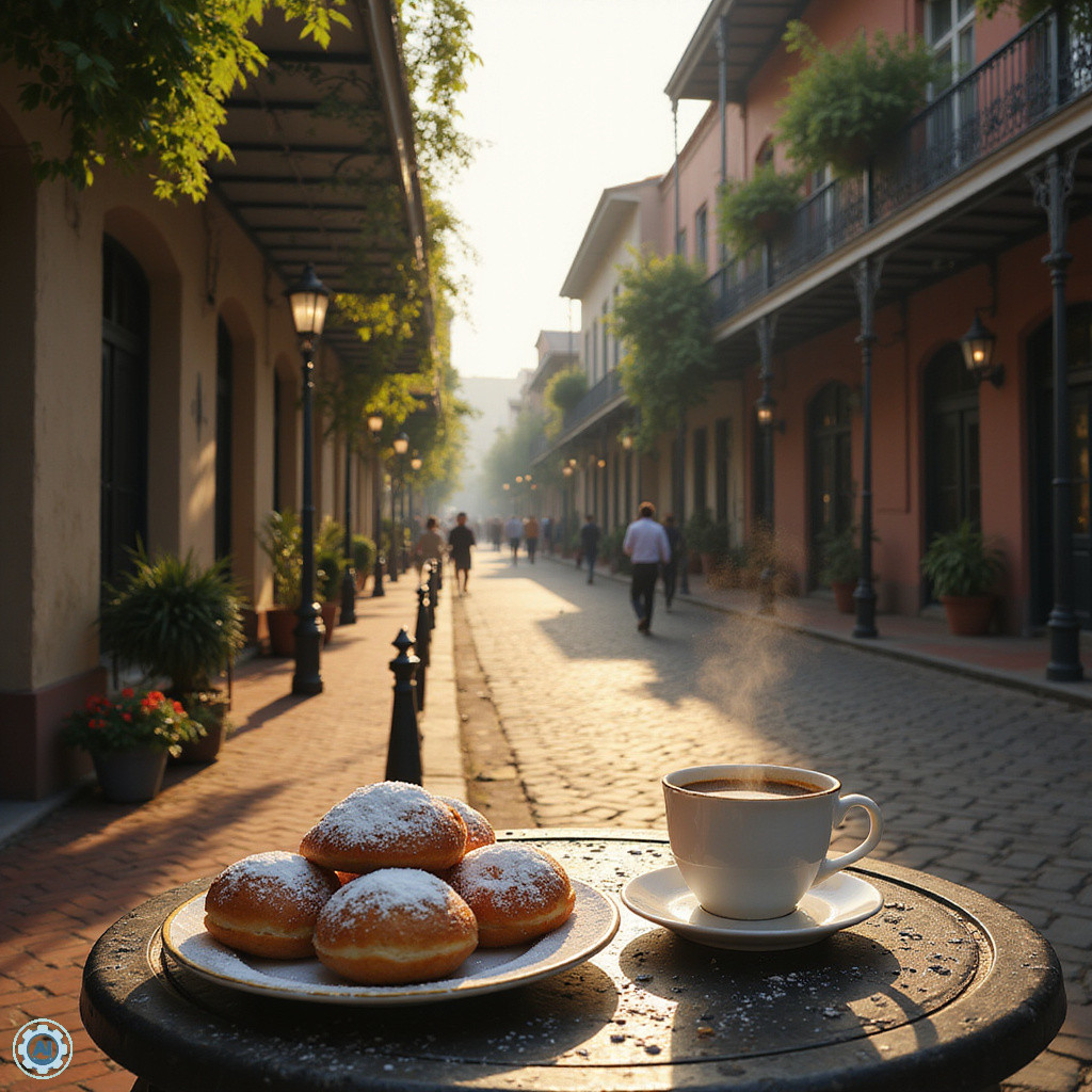 Beignets i chicory coffee na ulicy w Nowym Orleanie - tradycyjne śniadanie w cieniu zabytkowych kamienic