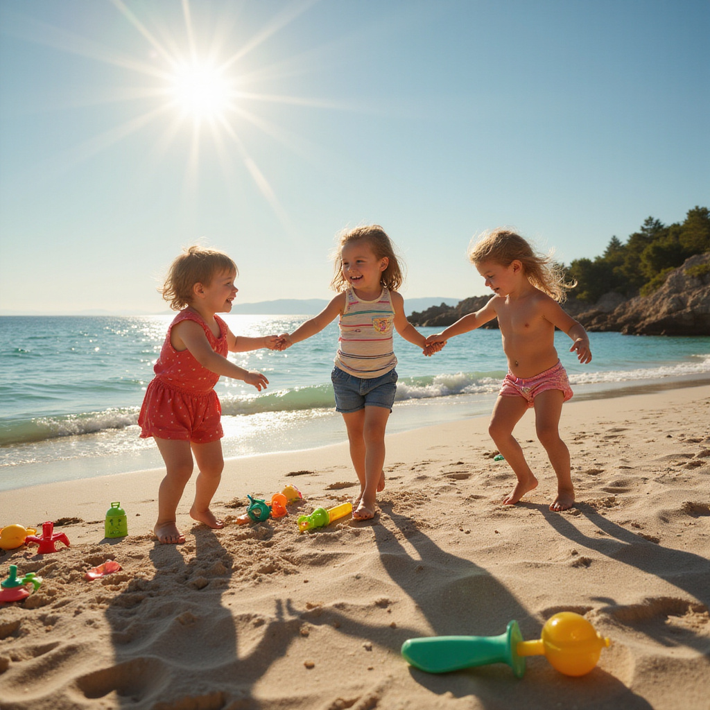Dzieci bawiące się na piaszczystej plaży w Chorwacji