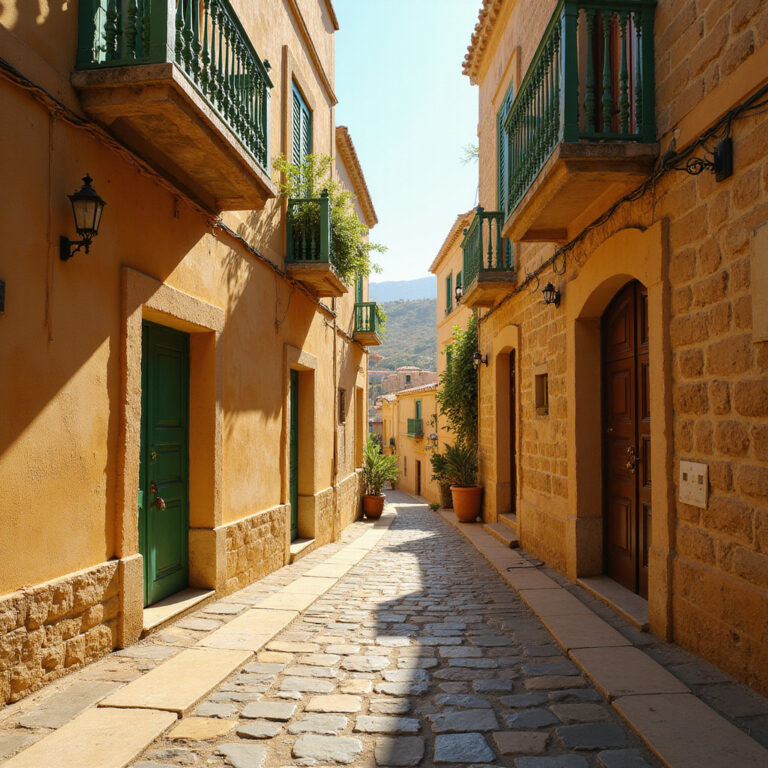 Brukowana uliczka w Mdinie z widokiem na zabytkowe kamienice i labirynt średniowiecznych ulic