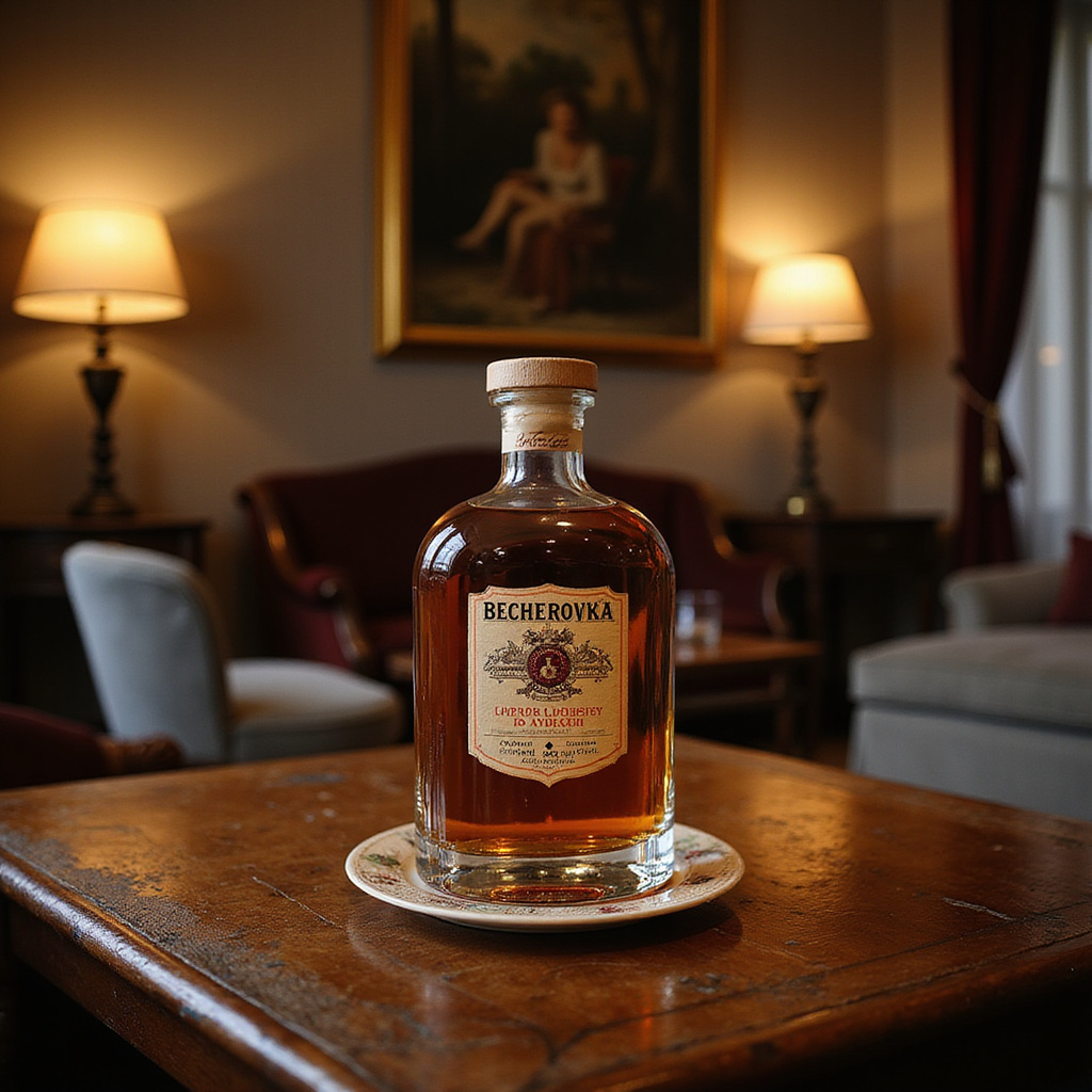 Degustacja Becherovki w eleganckim wnętrzu, tradycyjny czeski alkohol