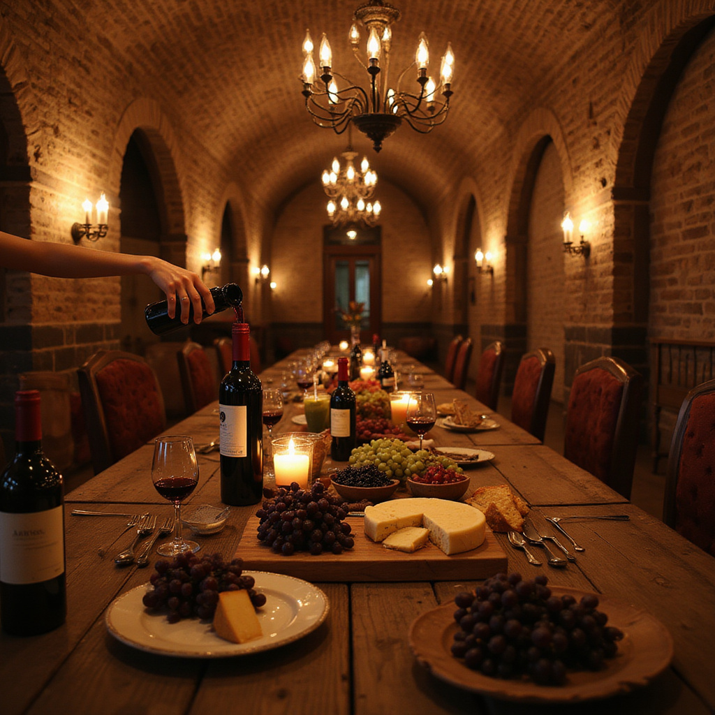 Degustacja win w podziemnej piwnicy z lokalnymi serami i winogronami