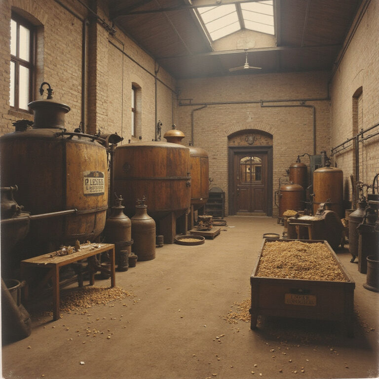 Historyczne zdjęcie browaru Pilsner Urquell w Pilźnie, złoty napój, który podbił świat