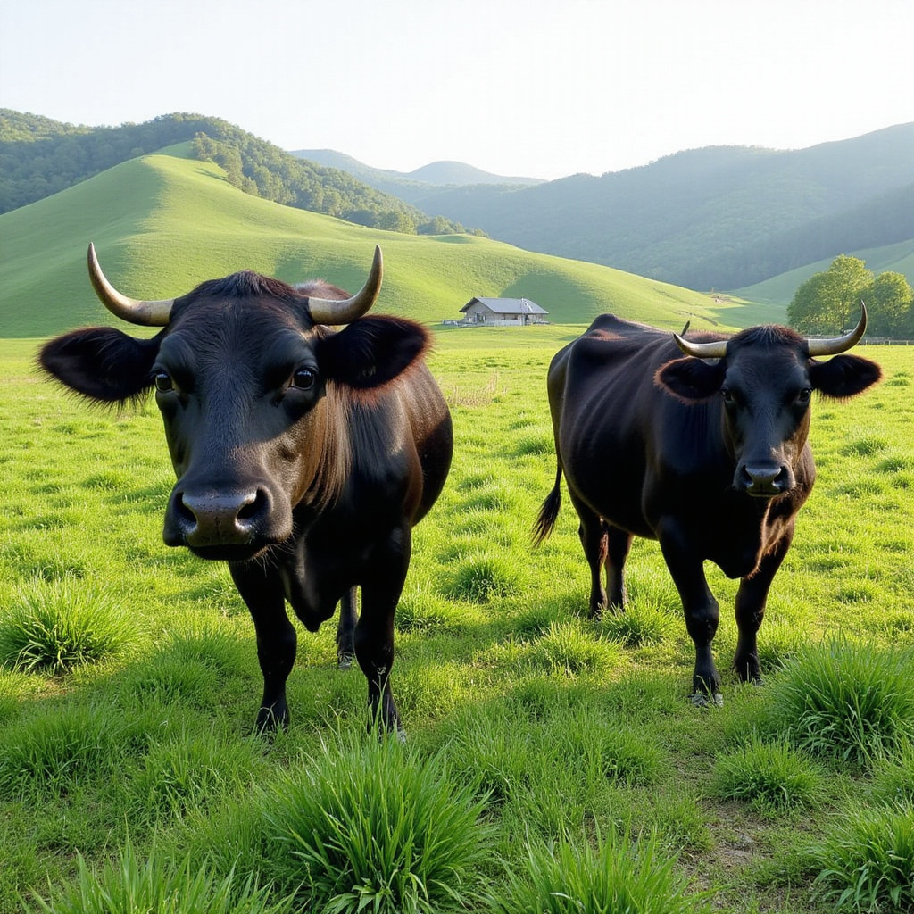 Tajima cattle w naturalnym środowisku hodowli w prefekturze Hyogo