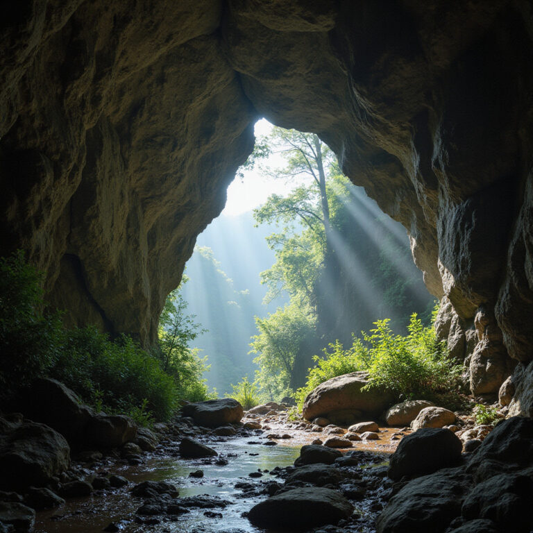 Jaskinia Huyen Khong w Górach Marmurowych z naturalnym światłem wpadającym przez szczeliny