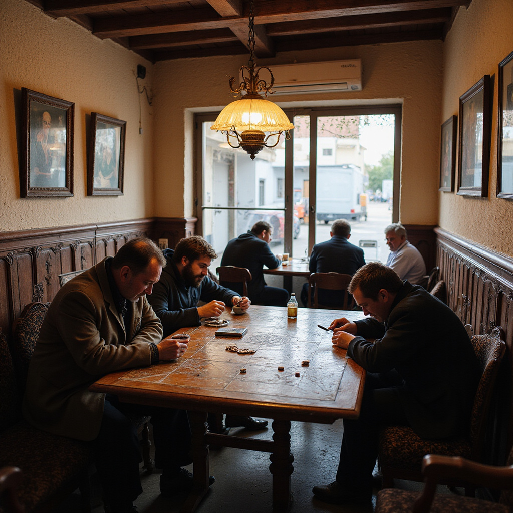 Tradycyjna kawiarnia w Port Ghalib z lokalnymi mieszkańcami grającymi w planszowe gry