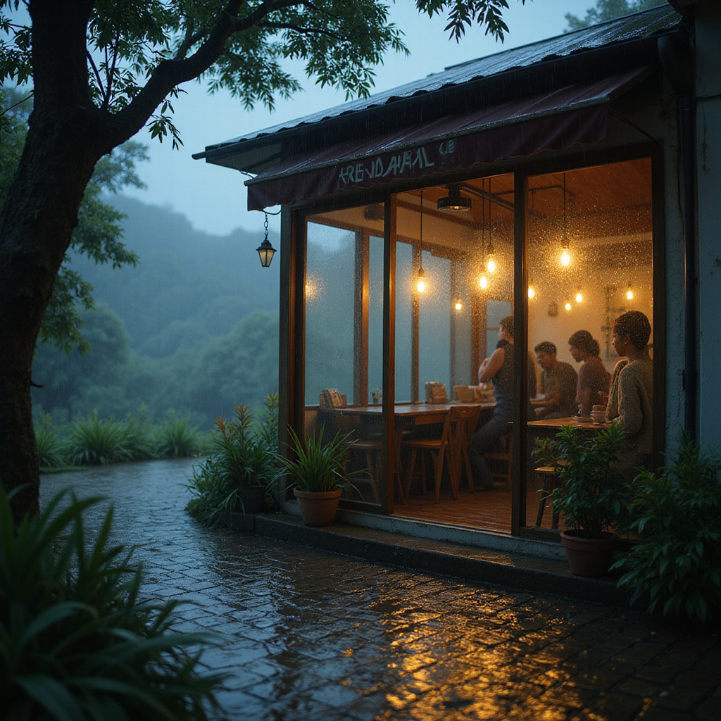 Kawiarnia w Baguio z widokiem na mgliste wzgórza, idealne miejsce na deszczowy dzień