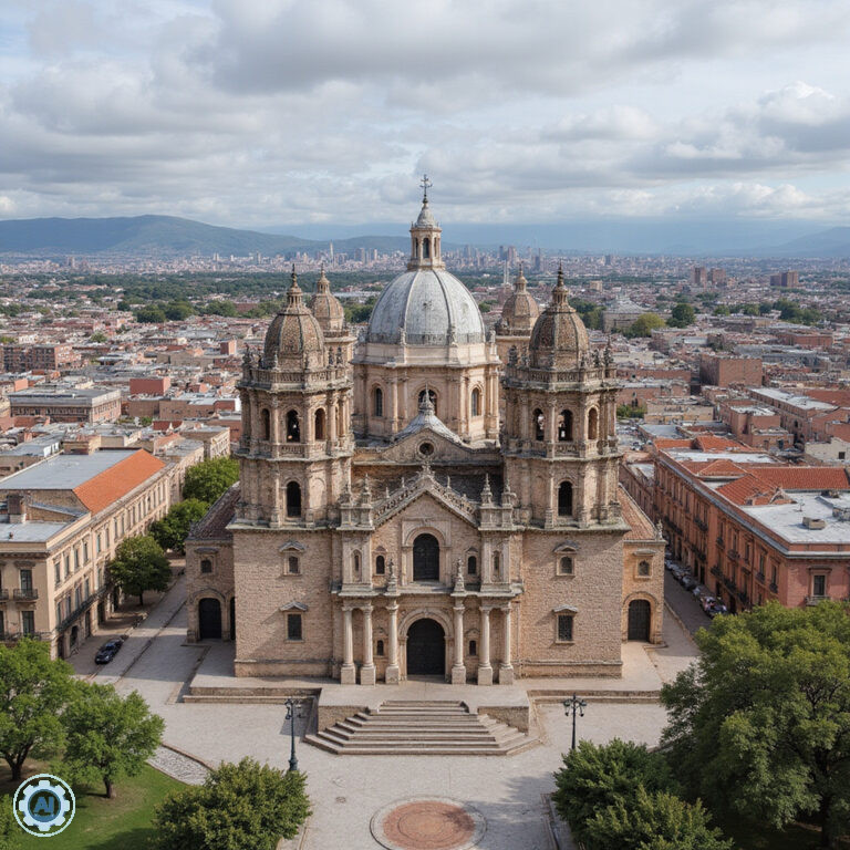 Guadalajara w porze suchej z widokiem na kolonialną architekturę
