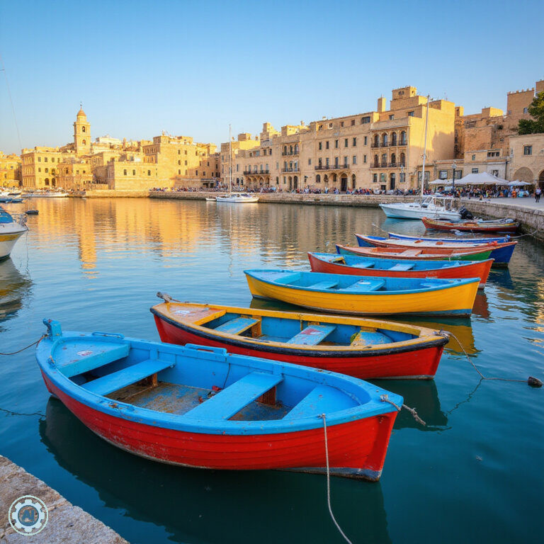 Kolorowe łodzie luzzu w porcie Marsaxlokk, Malta