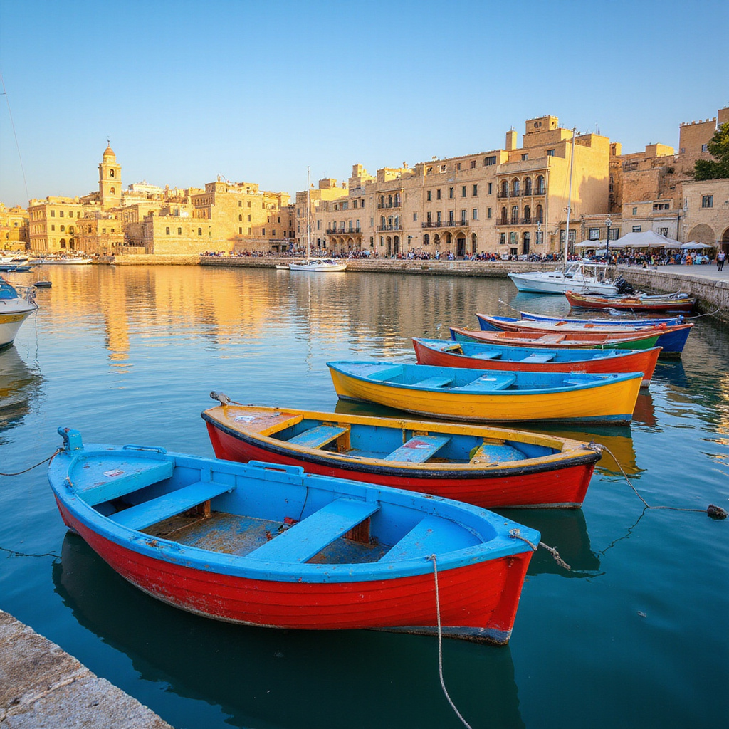 Kolorowe łodzie luzzu w porcie Marsaxlokk, Malta