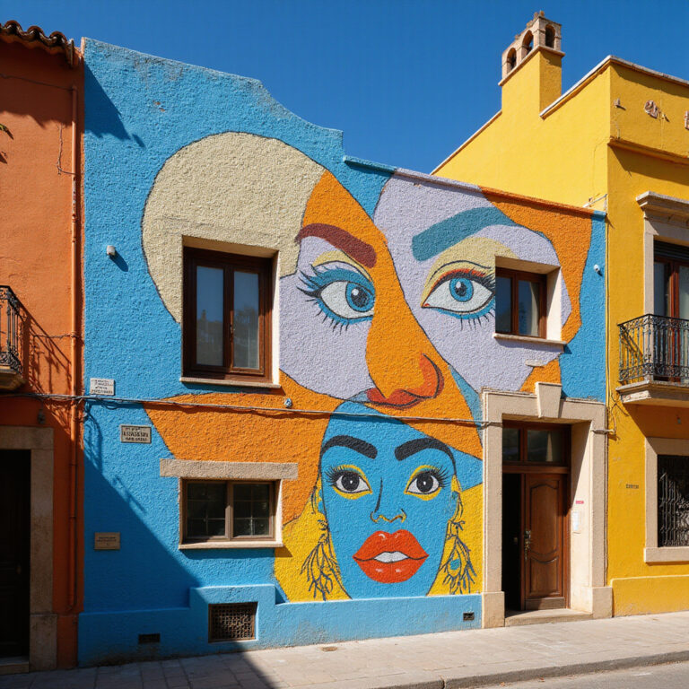 Kolorowe murale w Ruzafie, dzielnicy Walencji, uliczna sztuka i architektura